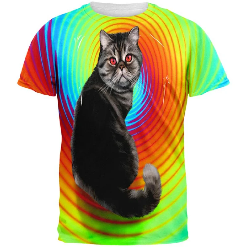 Trippy Hipno Cat All Over Adult T-Shirt