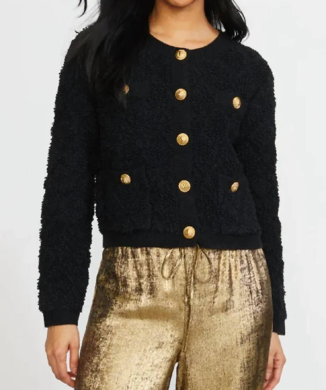 Textured Sweater Cardigan In Black