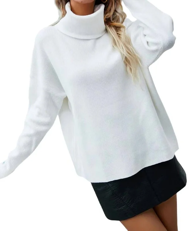 Hannah High-Neck Long Sleeve Sweater In White