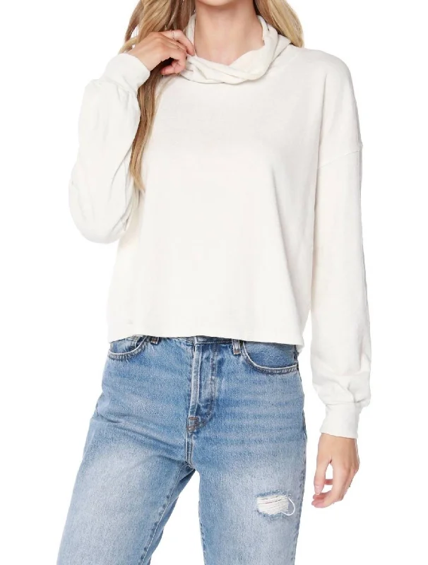 Long Sleeve Funnel Neck Top In Cream