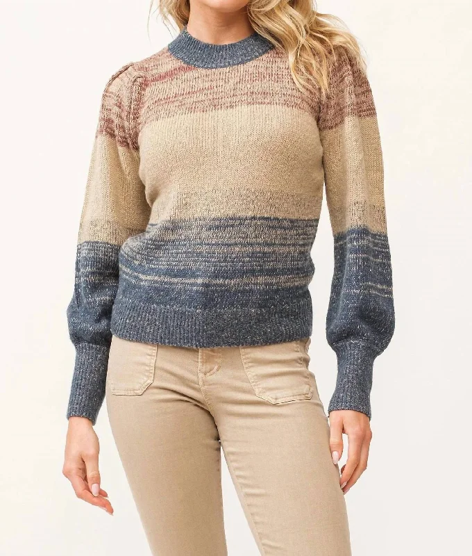 Agnes Crew Neck Long Sleeve Sweater In Teal Combo