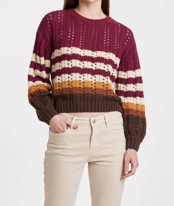 Ginger Stripe Long Sleeve Sweater In Red