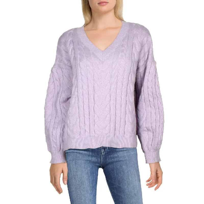 Womens Cable Knit Long Sleeve V-Neck Sweater