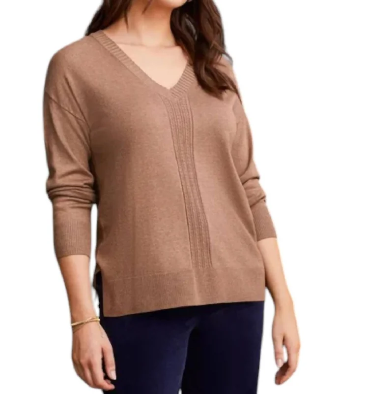 Long Sleeve V-Neck Sweater In Mocha