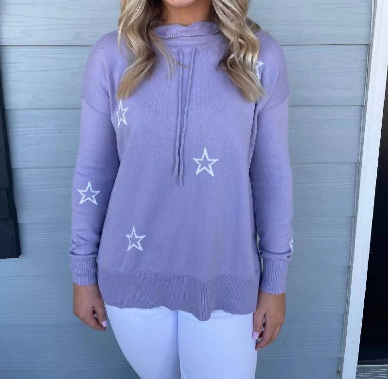 Long Sleeve Drawstring Crew Neck Sweater In Violet