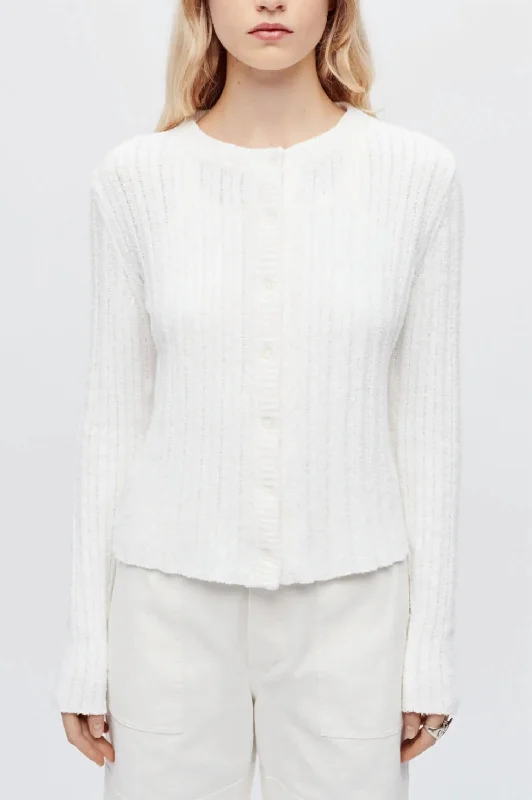 Terry Ribbed Cardigan In Vintage White