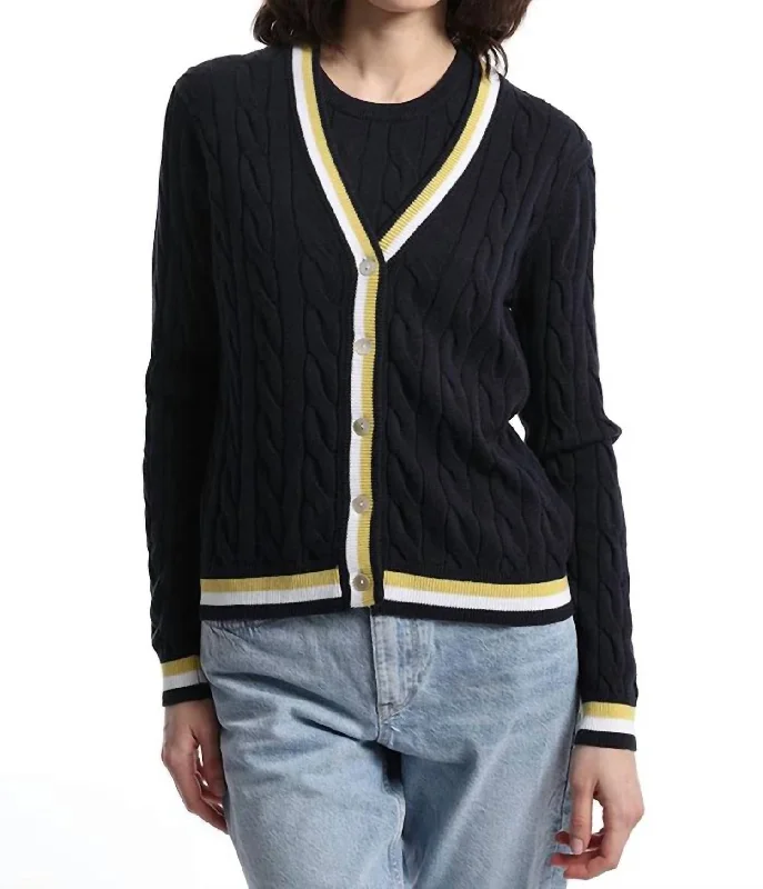 Cotton Cable Cardigan In Navy