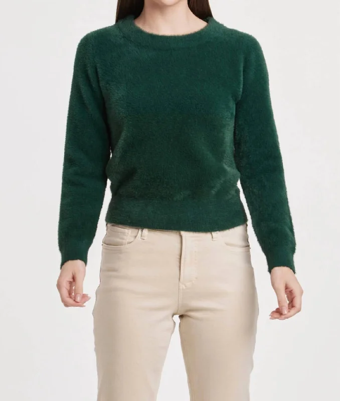 Effy Fuzzy Long Sleeve Crew Neck Sweater Clover In Green