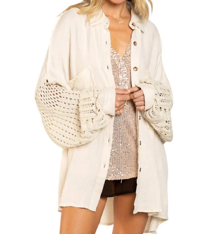 Oversized Shirt Top Cardigan In Natural