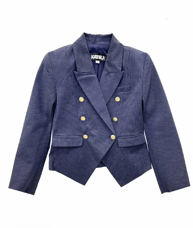 Women's Junior Victoria Blazer In Navy Pinstripe