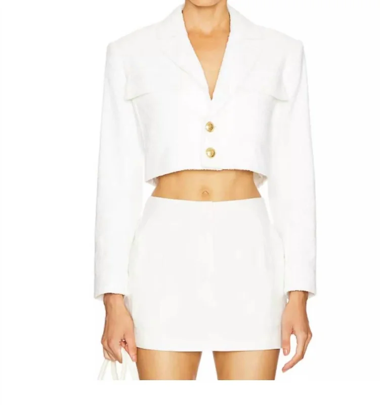 Banks Cropped Tailored Boucle Jacket In White