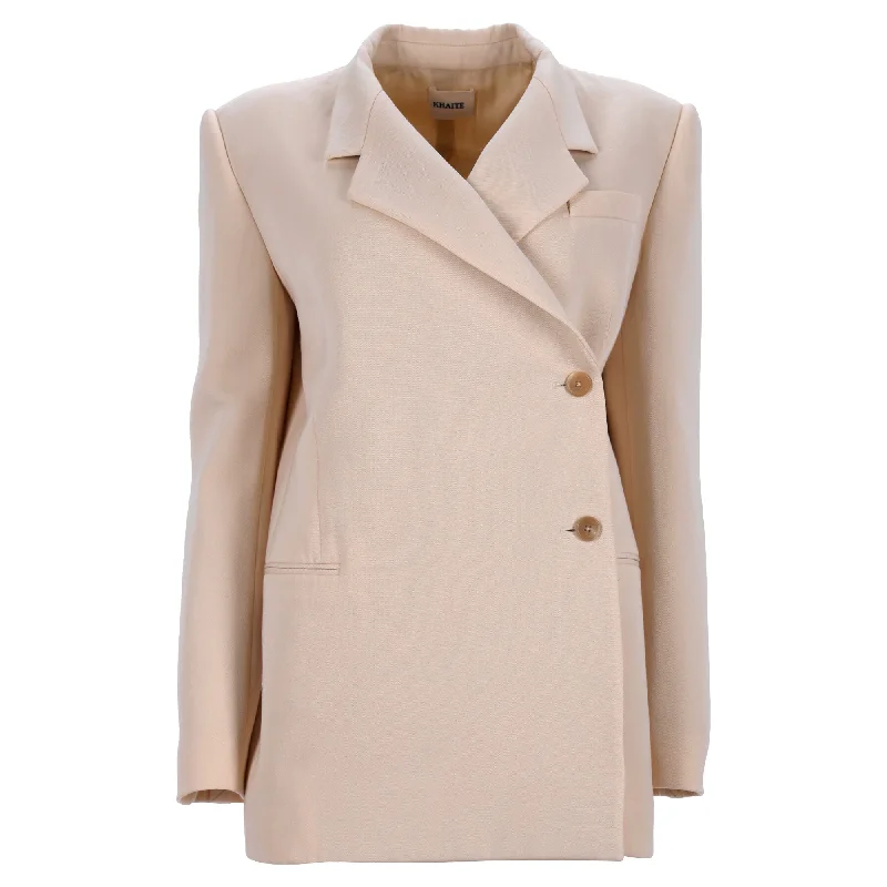 Khaite Otero Asymmetric Blazer in Beige Virgin Wool