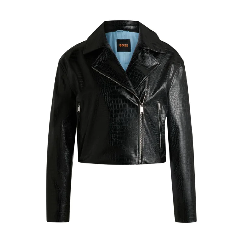 Crocodile-embossed biker jacket in faux leather