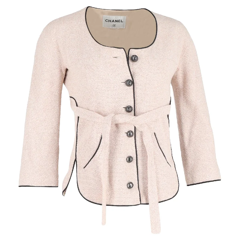 Chanel Tweed Single-Breasted Belted Jacket in Pink Cotton