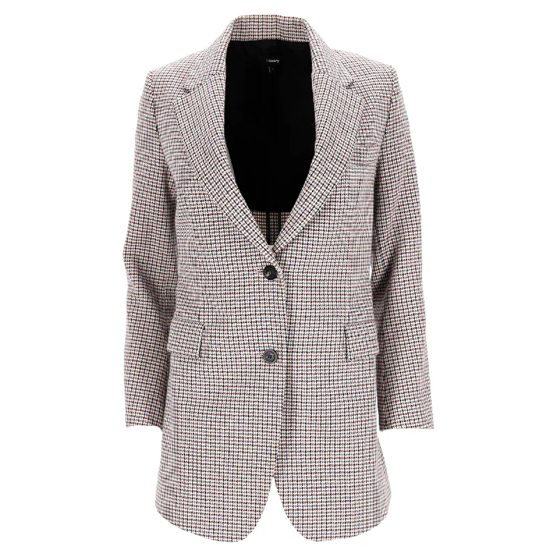 Theory Houndstooth Single-Breasted Blazer in Multicolor Wool