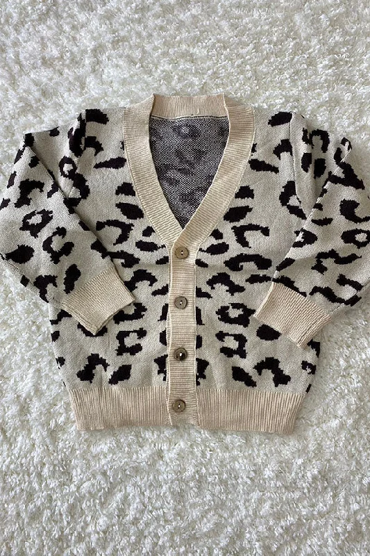 230145M Leopard open style long sleeve girls sweater