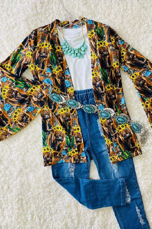 Floral & bull skull printed long sleeve girls cardigan DLH0923-28