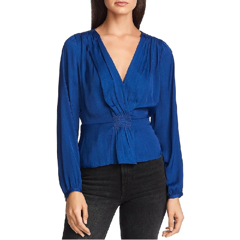 1.STATE Women's Cross Front Smocked Waist Blouse Blue