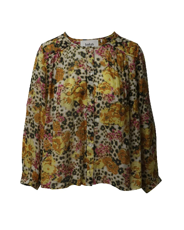 Ba&sh Doddy Floral-Print Blouse in Yellow Cotton