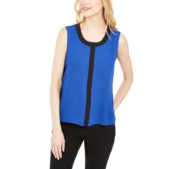 Calvin Klein Women's Contrast Trim Blouse Blue Size Large