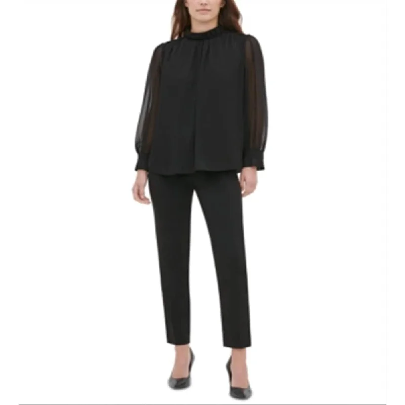 Calvin Klein Women's High Collar Blouse Black Size X-Small