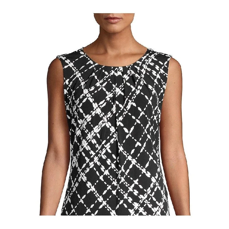 Calvin Klein Women's Printed Pleated Neck Blouse Black Size Large