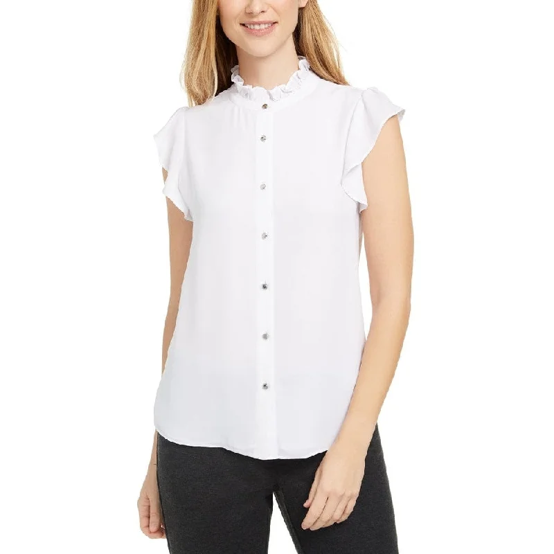 Calvin Klein Women's Ruffled Mock-Neck Blouse White Size Small