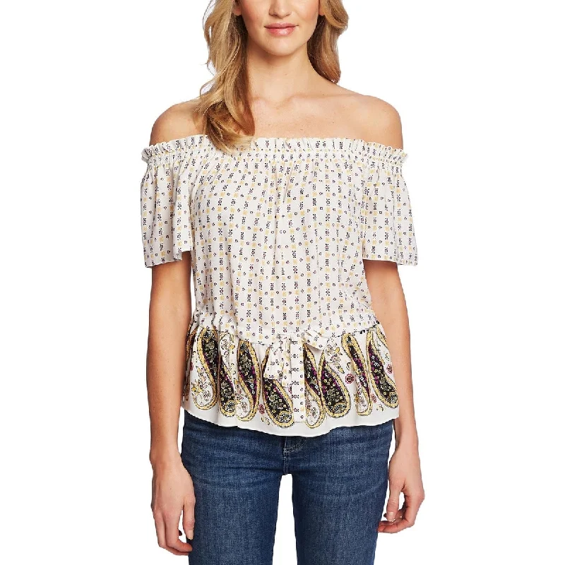 Cece Women's Off-The-Shoulder Printed Blouse Brown Size Xs