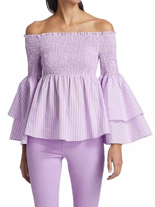 Denver Off-Shoulder Blouse In Lavender/white Stripe