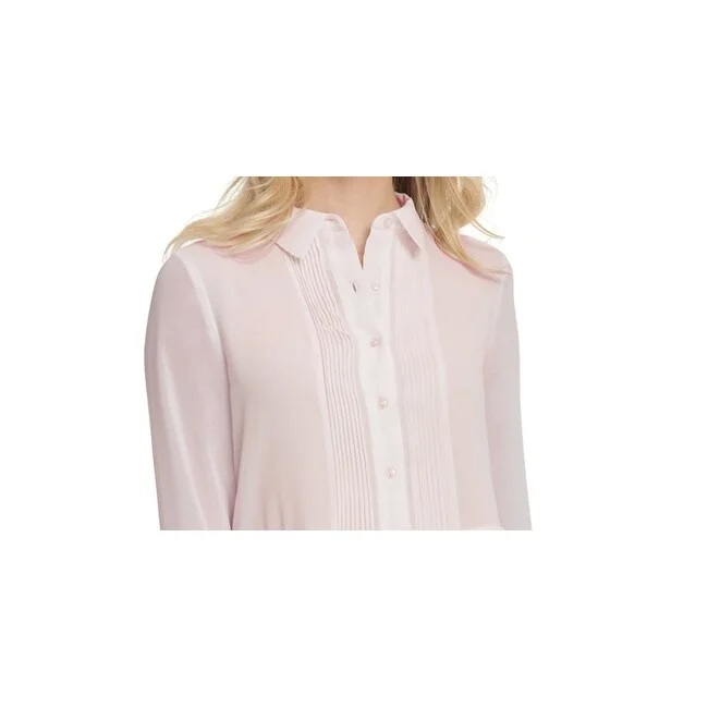 Dkny Women's Pintuck Peplum Blouse Pink Size X-Small