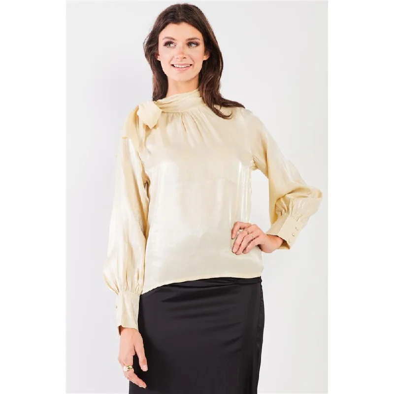 El Mirage Chiffon Bishop Sleeve Tie-neck Blouse Top