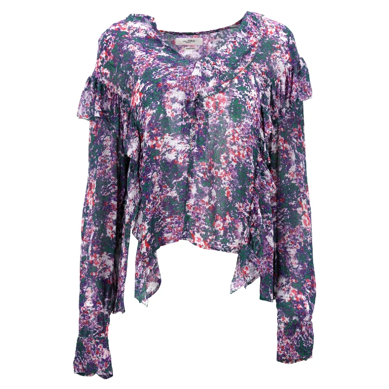 Etoile Isabel Marant Jelby Floral Print With Ruffle Trims Blouse in Multicolor Viscose