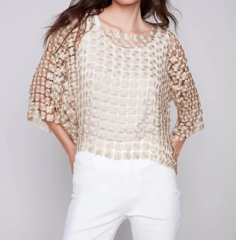 Floral Textured Elegant Blouse In Gold