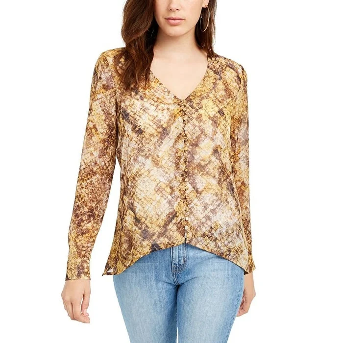 Guess Women's Elesia Printed Blouse Brown Size Small