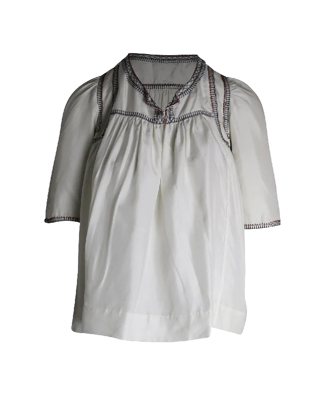 Isabel Marant Embroidered Detail Blouse in White Silk