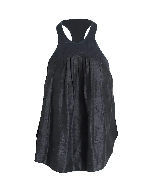 Isabel Marant Racerback Pleated Blouse in Black Silk