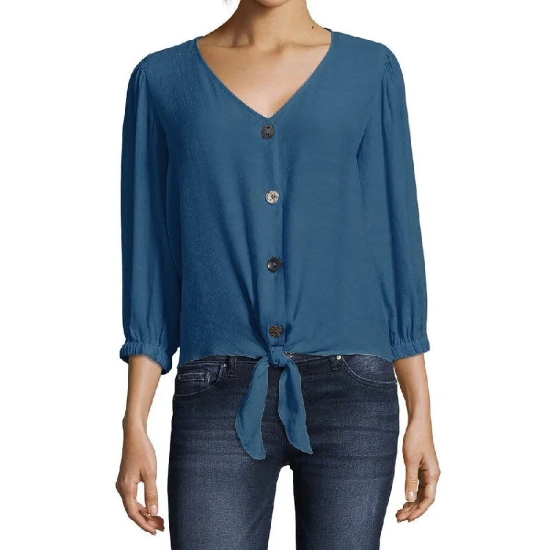 John Paul Richard Women's Tie Front Blouse With Button Front Blue Size Medium