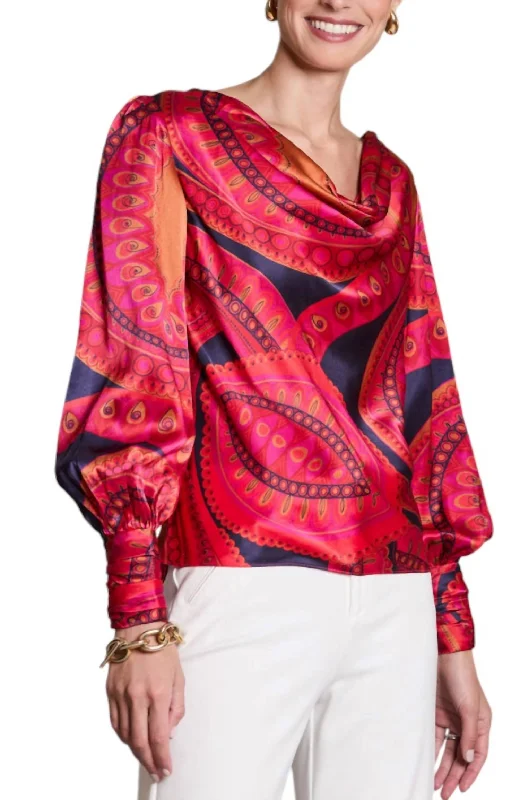 Olivia Charm Blouse Top In Royal Paisley