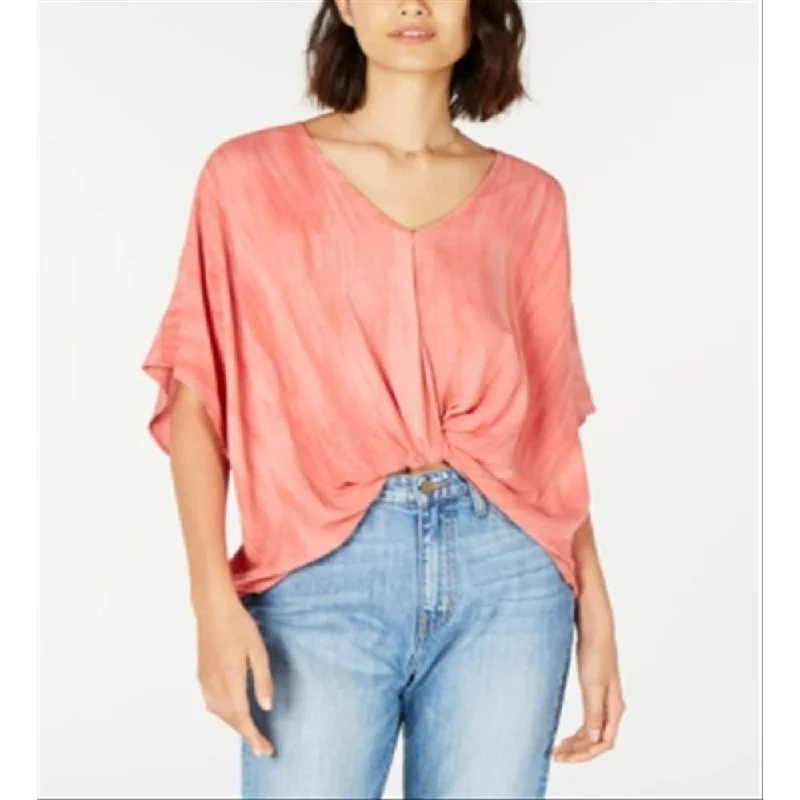 Polly & Esther Women's Knot Front Blouse Casual Top Copper Size X-Large