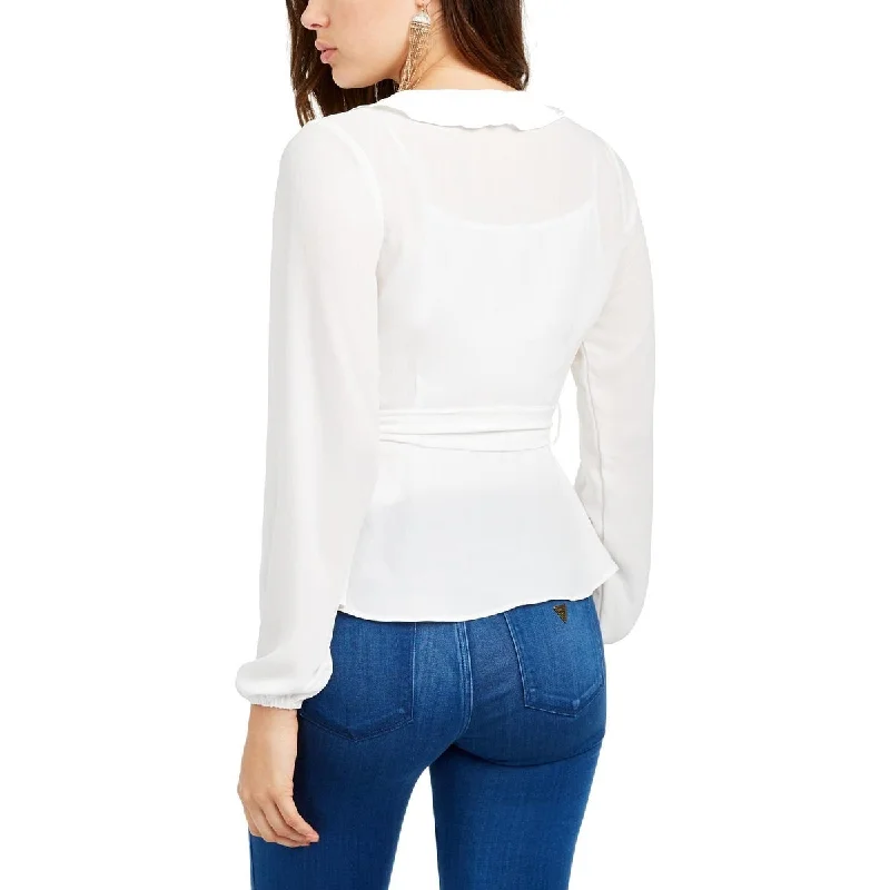 Q & A Women's Wrap Ruffed Blouse White-Size X-Small