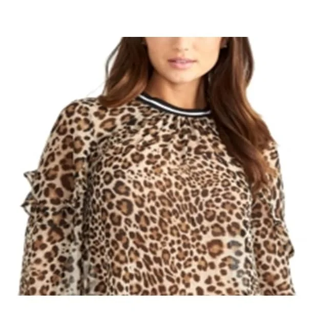 Rachel Roy Women's Animal Print Contrast Trim Blouse Brown Size 2