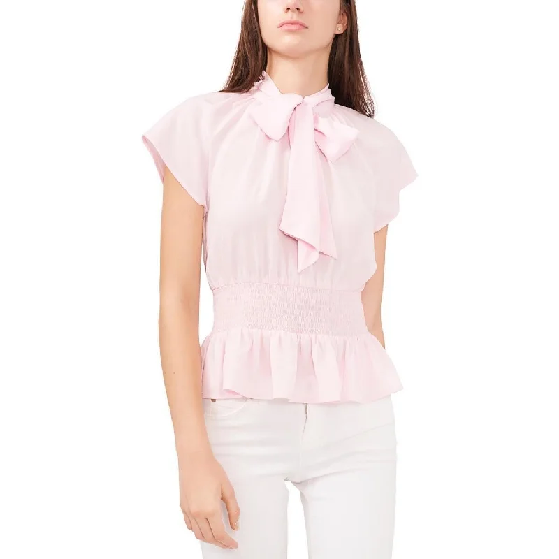 Riley & Rae Women's Peplum Tie Neck Blouse Pink Size X-Small