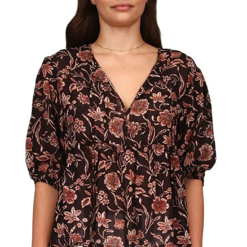 Sanctuary Women's Bloom Floral Print Peplum Blouse Brown Size Small