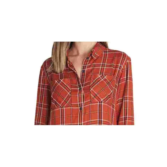 Sanctuary Women's New Generation Plaid Boyfriend Blouse Orange Size Small