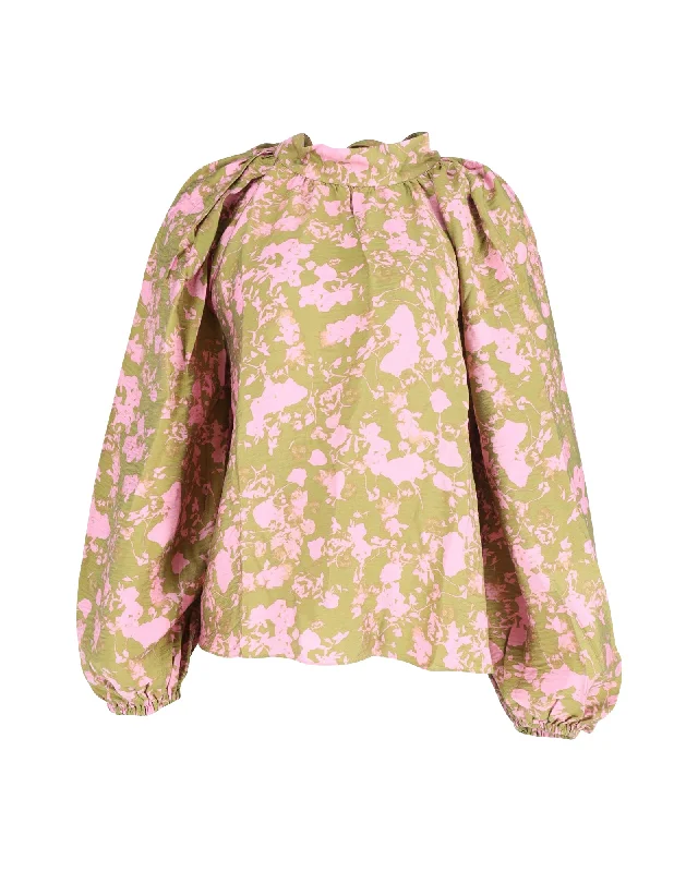 Stine Goya Corinne Floral Foliage Blouse in Green and Pink Modal