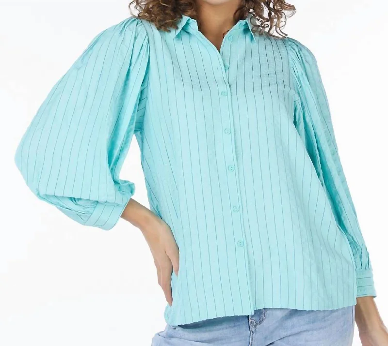 Stripe Seersucker Blouse In Pool Blue