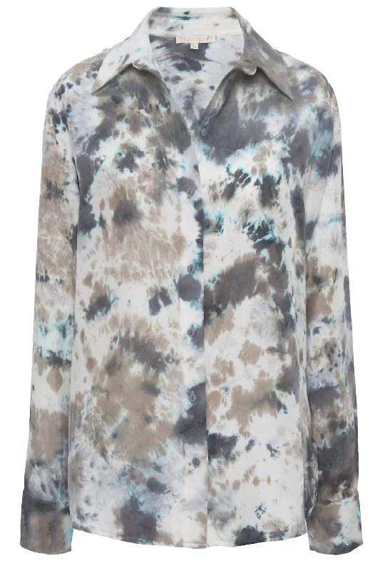 Tie Dye Button Blouse In Grey Multi