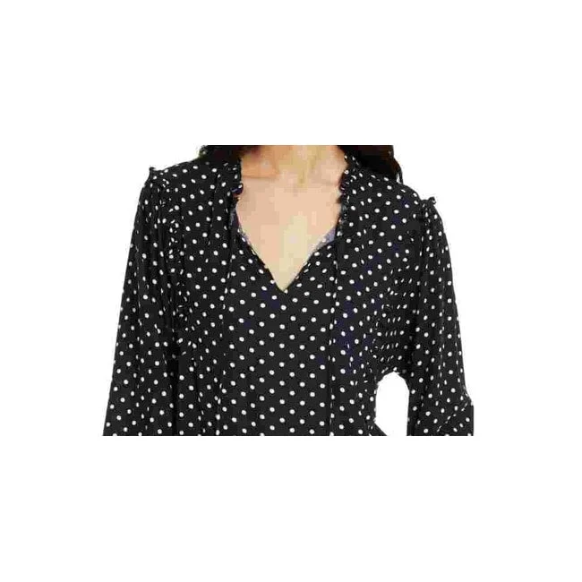 Tommy Hilfiger Women's Printed Ruffled Neck Blouse Navy Size Medium