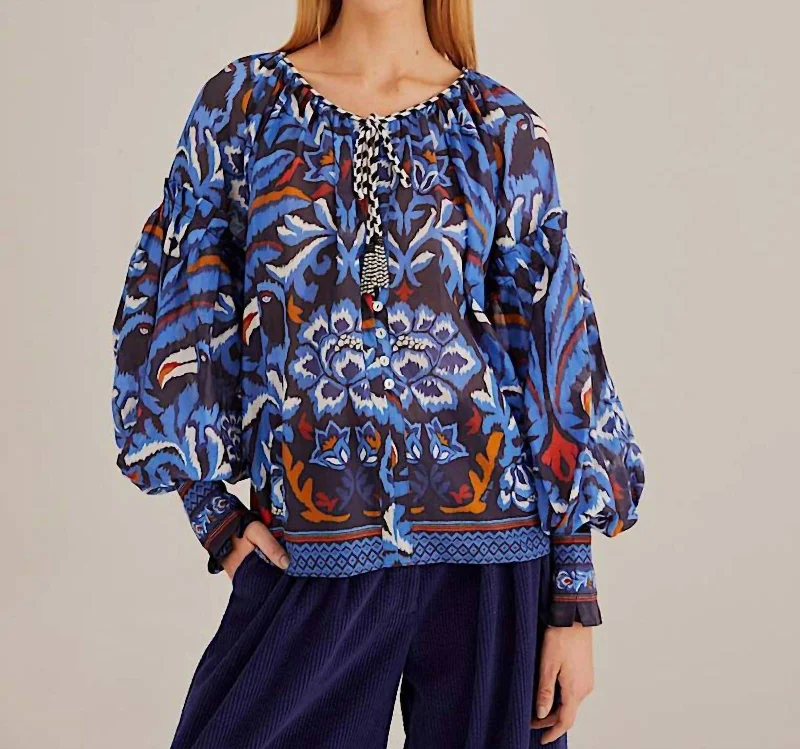 Toucans Scarf Blue Blouse In Blue Multi