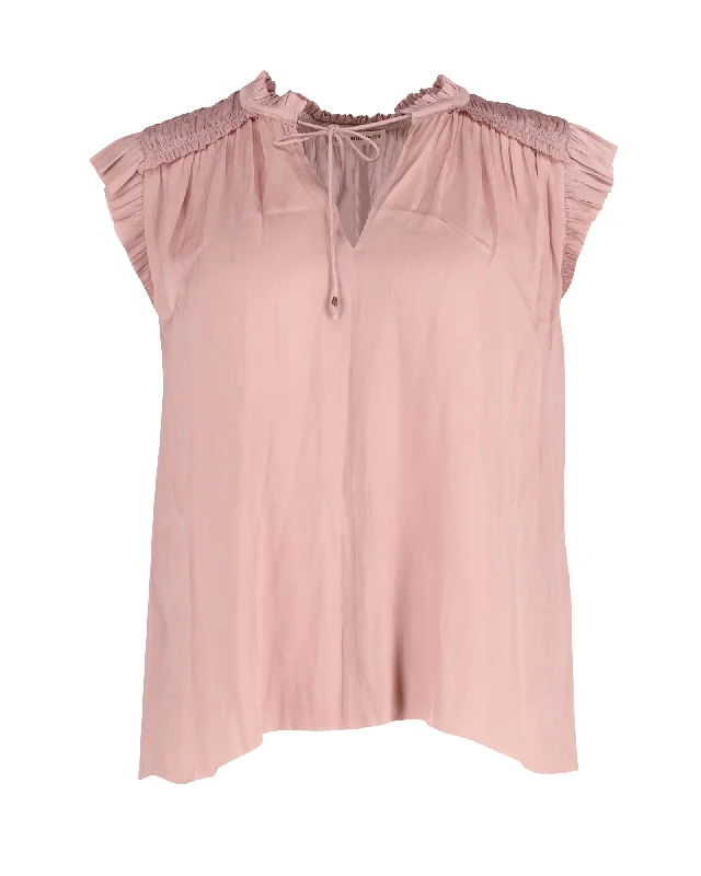 Ulla Johnson Plisse Blouse in Pink Polyester